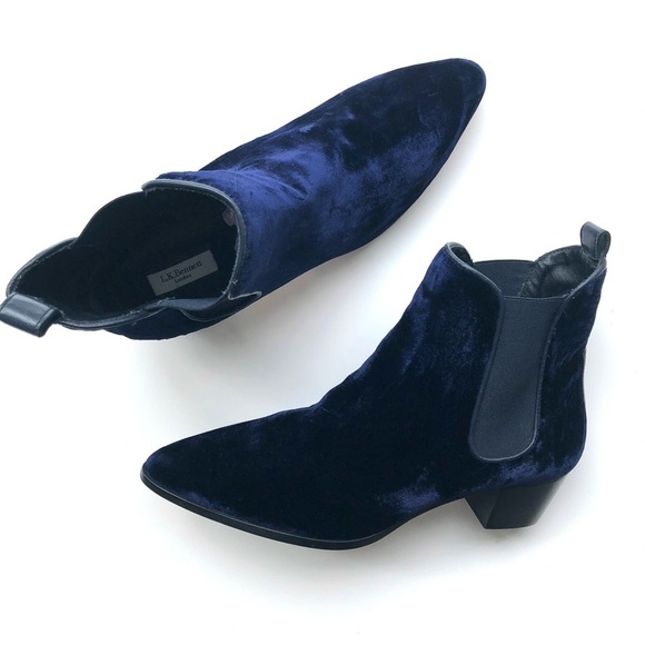 L.K. Bennett Becky Navy Velvet Ankle Boots - Picture 5 of 16